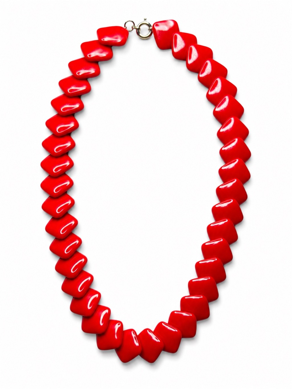 Vintage Red Chunky Geometric Beaded Statement Necklace‎ Retro 7” Drop